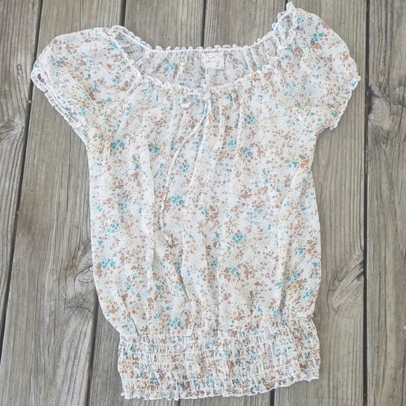 Love Rocks Tops - Love Rocks sheer floral peasant  top